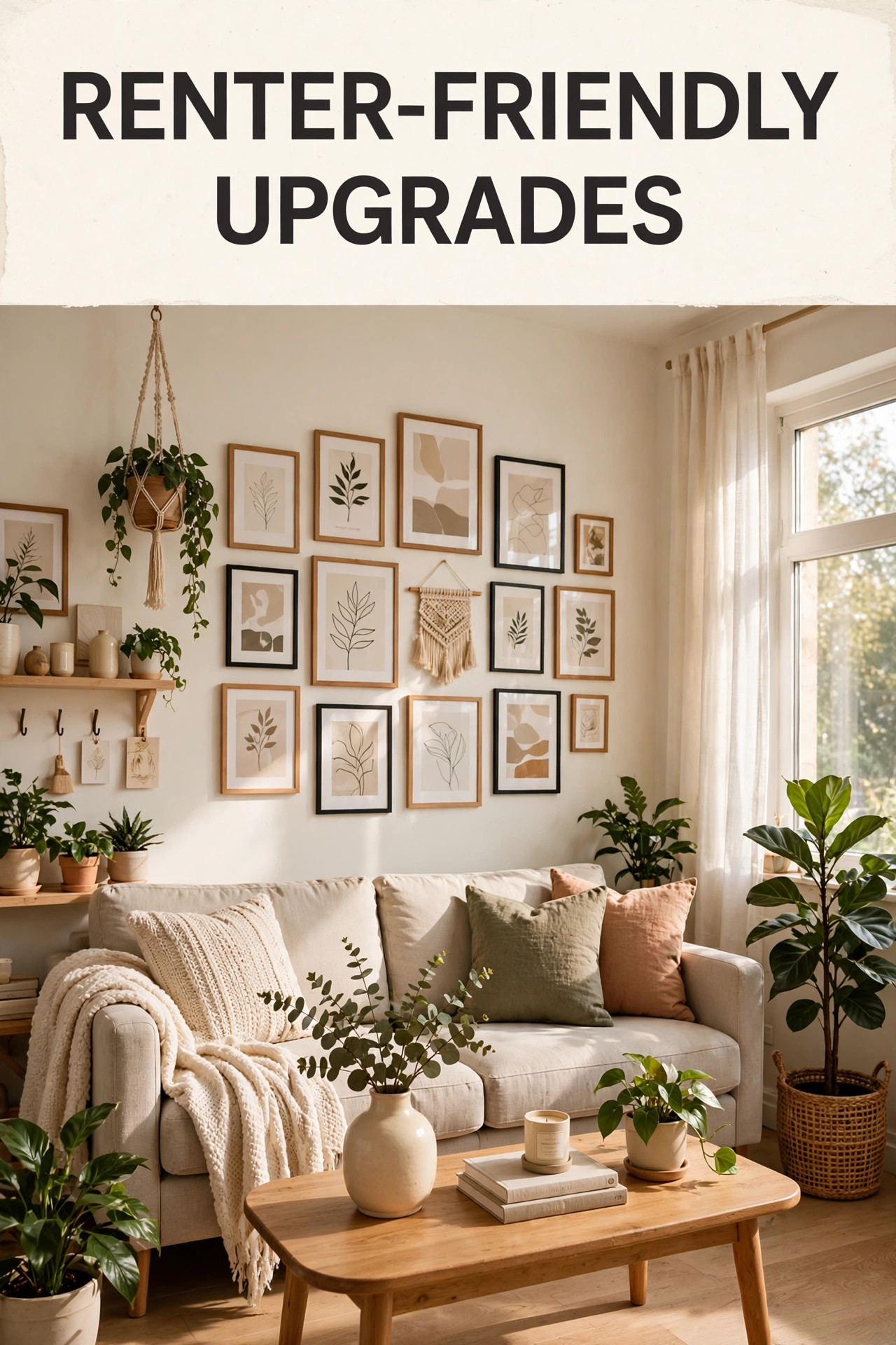 Renter-friendly decor upgrades on a gallery wall, no drilling needed