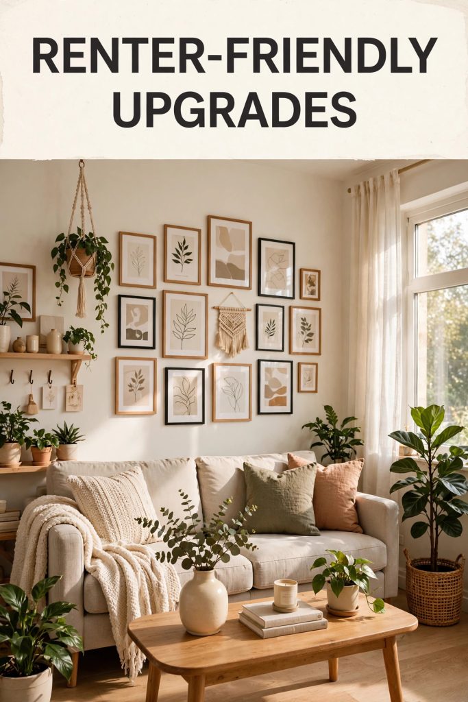 Renter-friendly decor upgrades on a gallery wall, no drilling needed